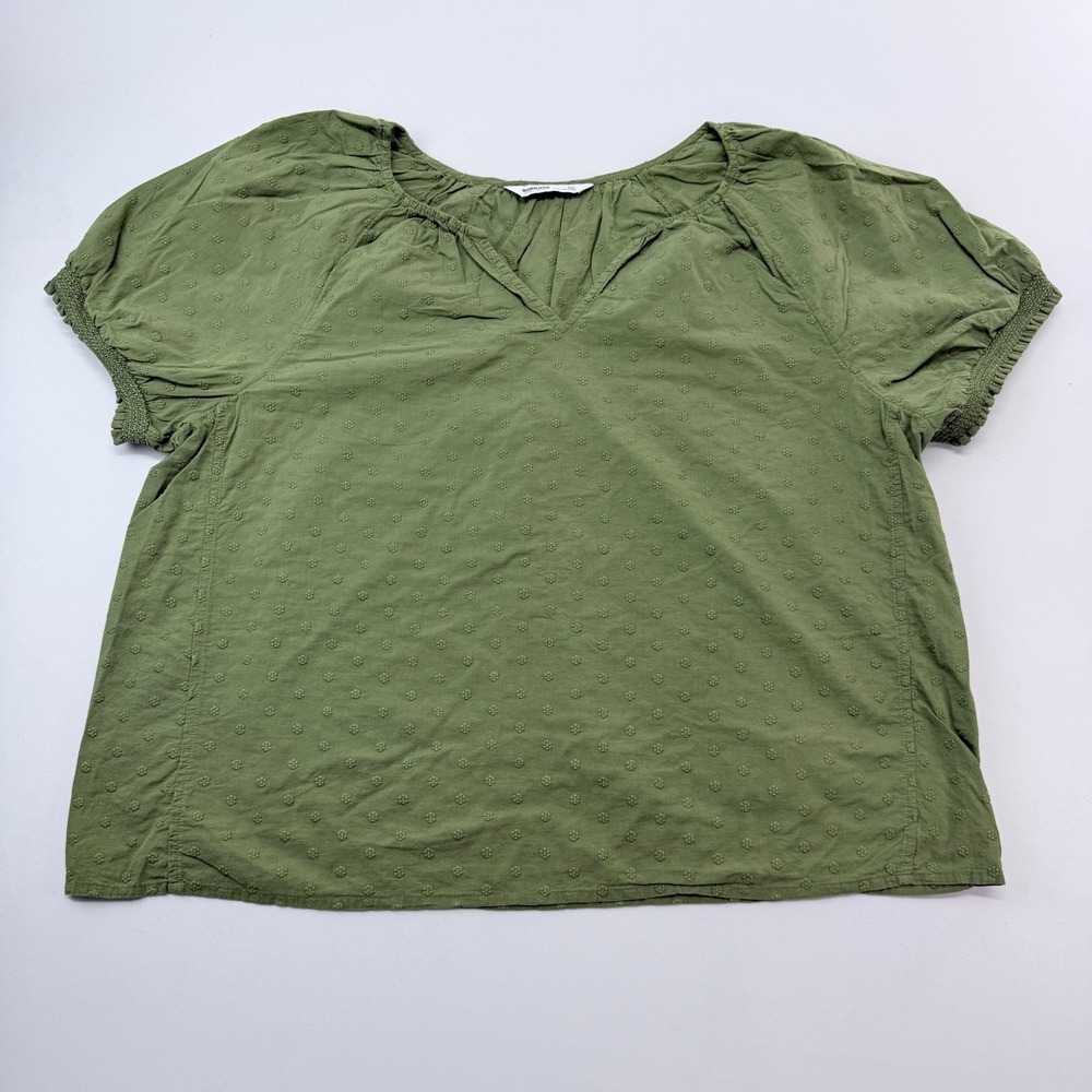 Sonoma Goods For Life Olive Green Embroidered Cotton Puff Sleeve Blouse XXL